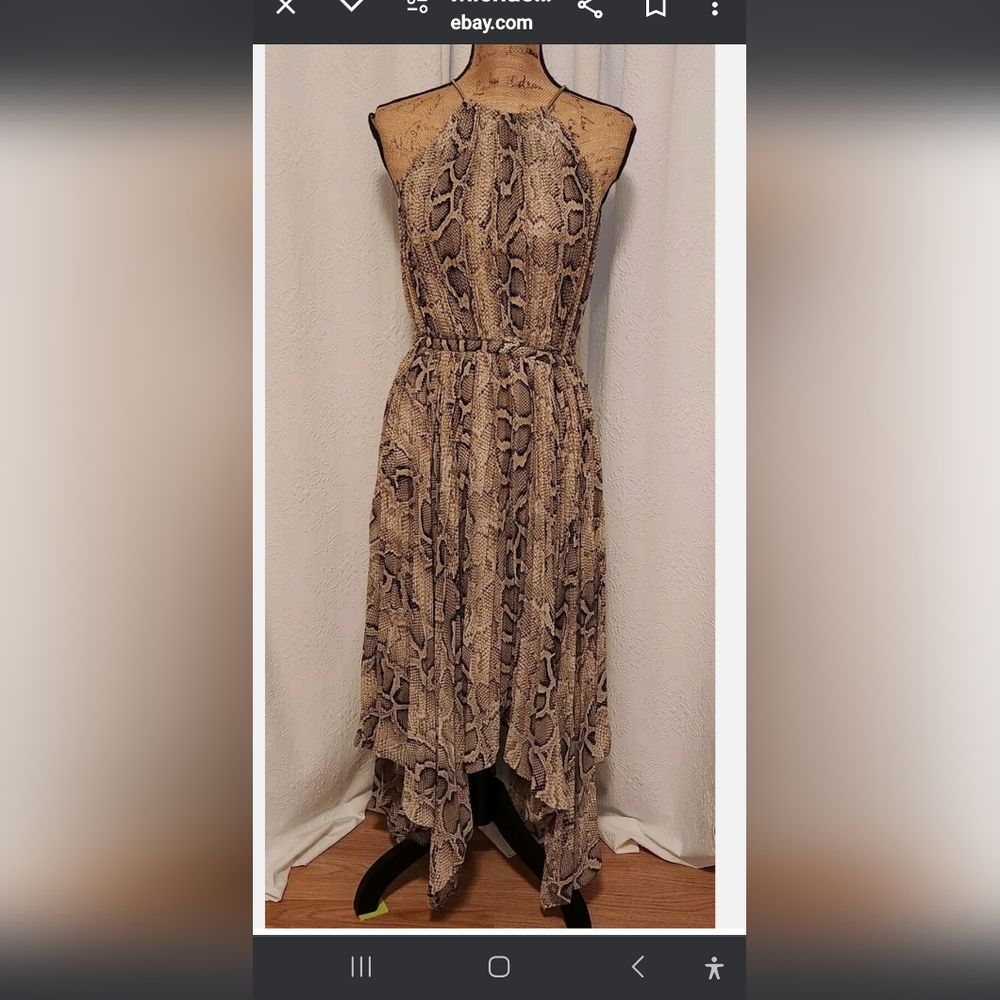 Michael Kors Women's S Snake Skin Print Sleeveless Pleated Asymmetrical Dress